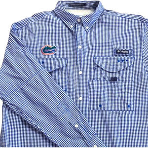 Columbia Super Bonehead PFG Gingham NCAA Florida Gators Long Sleeve Shirt Large